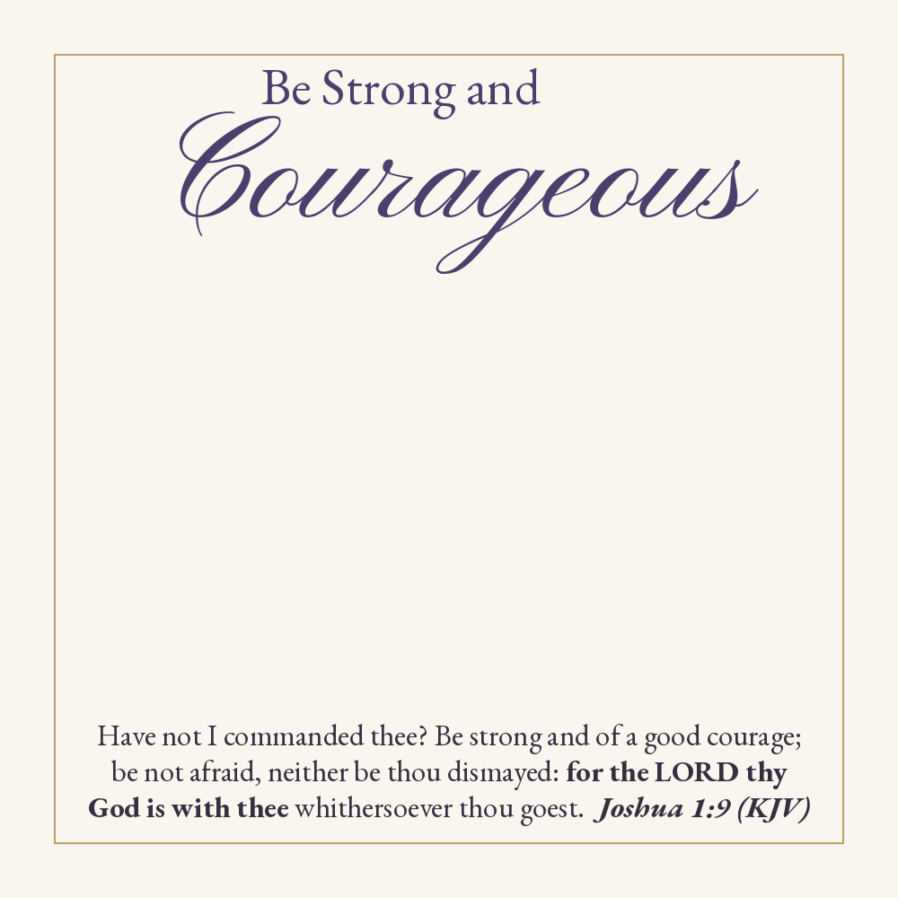 The Joshua 1:9 KJV message card, Be strong and of a good courage, that ships with every necklace.